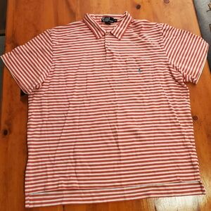 Red and White Stripe Polo By Ralph Lauren XXL Bright Aqua Blue Poloman Pocket
